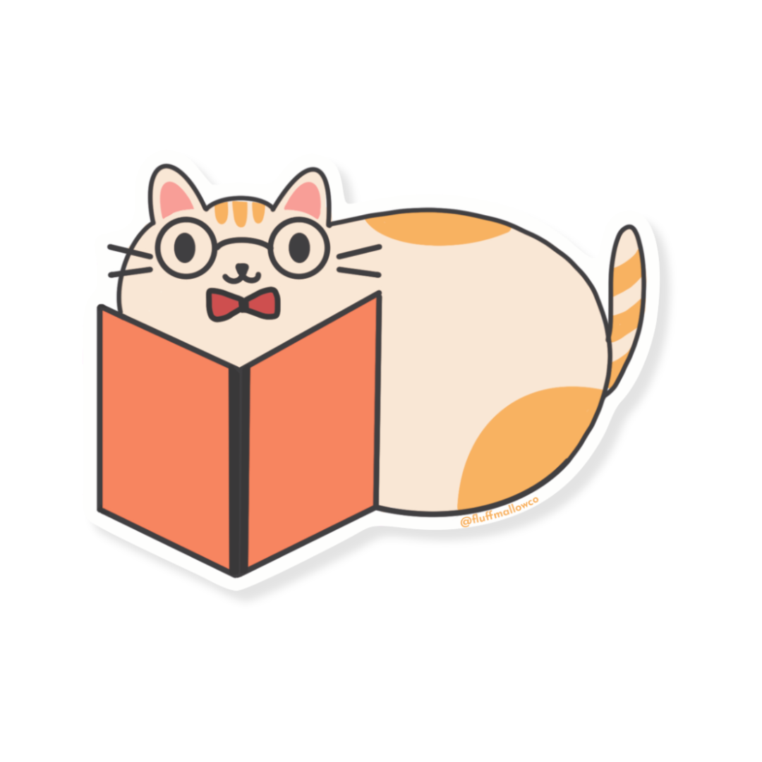 Cat reading book  Vinyl Sticker