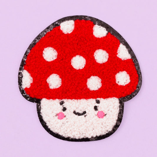 Kawaii mushroom chenille iron-on patch