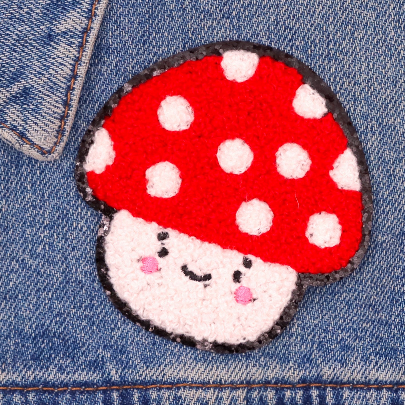 Kawaii mushroom chenille iron-on patch