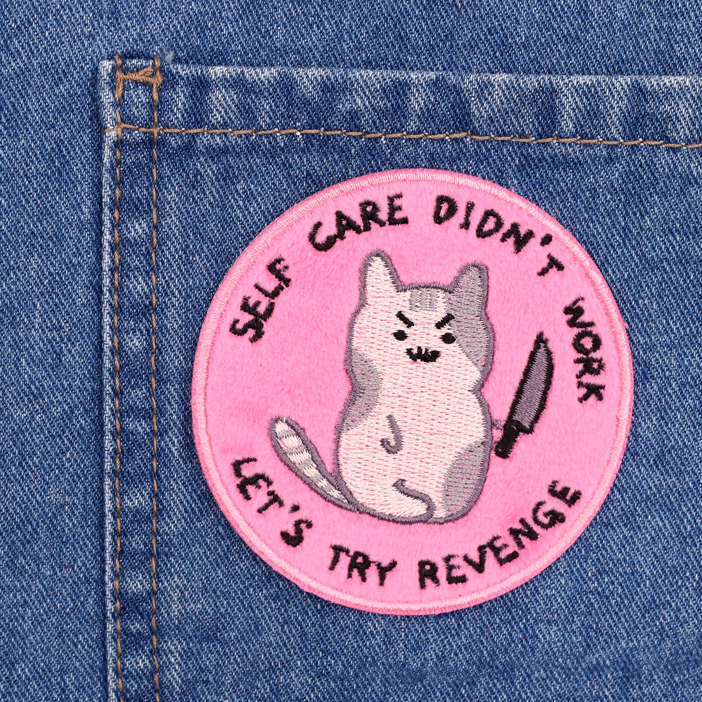 Kawaii kitty let's try revenge  plush velvet iron-on Patch