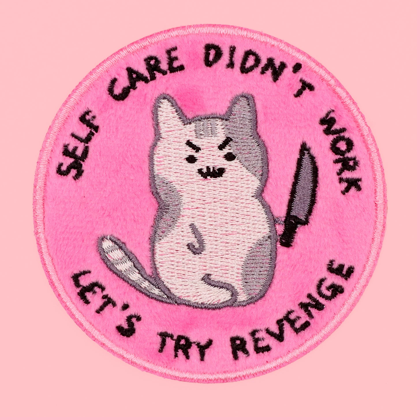 Kawaii kitty let's try revenge  plush velvet iron-on Patch