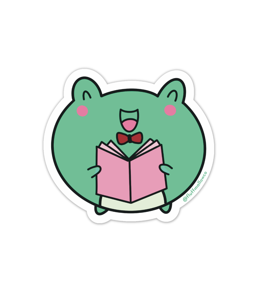 Kawaii frog reading book vinyl sticker