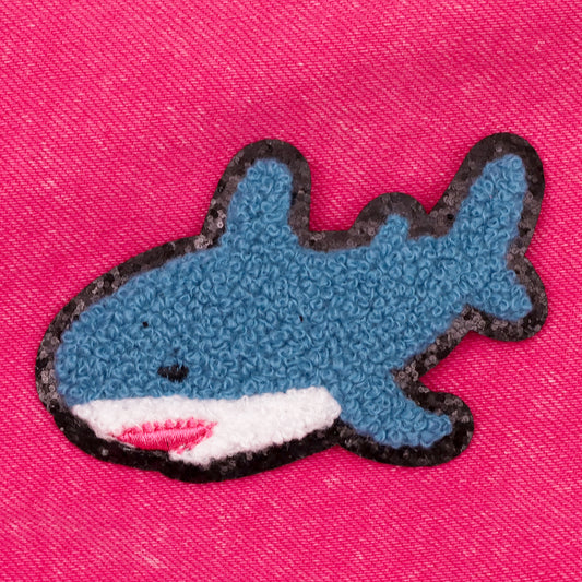 Kawaii shark blahaj fuzzy chenille iron-on patch